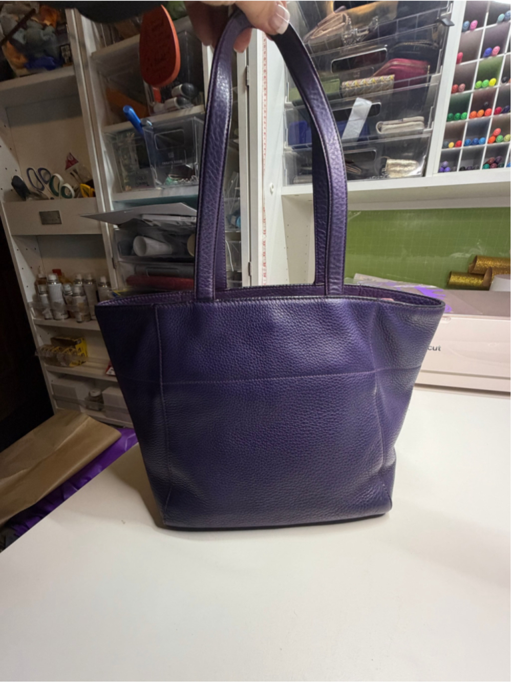 Women's Prada Leather Tote Bag One Size Purple - Picture 2 of 13